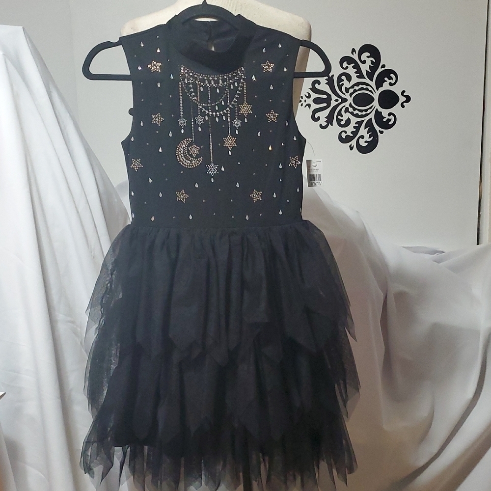 by & by Black Casual Dress with Lace Details and Full Skirt